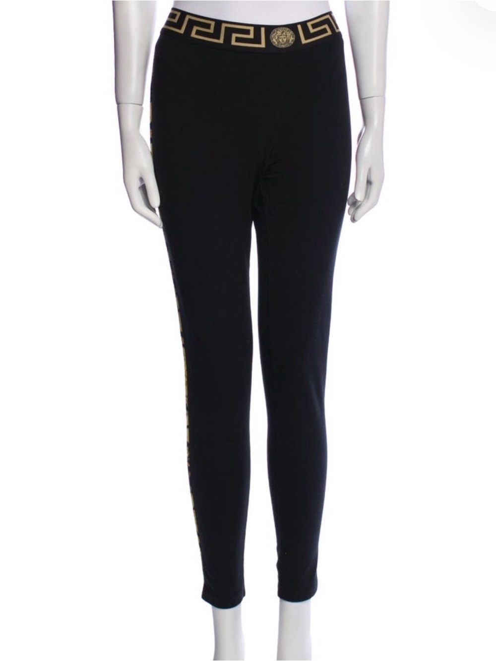 Versace Women Black Leggings with Gold Greek Key Waistband